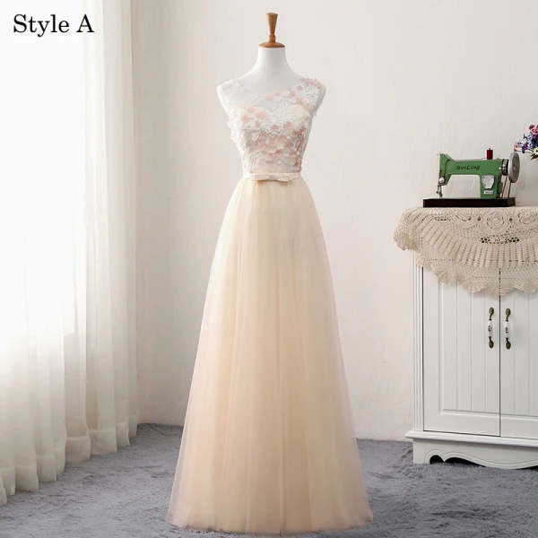Chic / Beautiful Champagne Bridesmaid Dresses 2018 A-Line / Princess Appliques Bow Lace Backless Floor-Length / Long Wedding Party Dresses