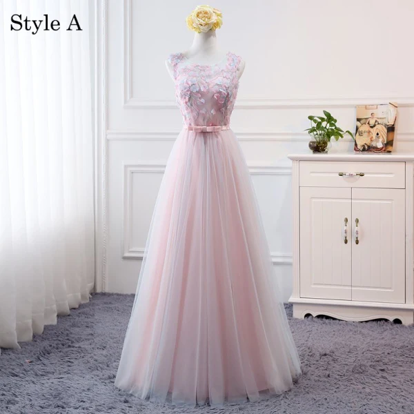 Chic / Beautiful Blushing Pink Bridesmaid Dresses 2018 A-Line / Princess Appliques Bow Lace Backless Floor-Length / Long Wedding Party Dresses