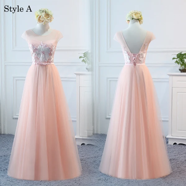 Elegant Pearl Pink Wedding Party Dresses 2018 A-Line / Princess Appliques Lace Bow Backless Floor-Length / Long Bridesmaid Dresses