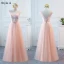 Elegant Pearl Pink Wedding Party Dresses 2018 A-Line / Princess Appliques Lace Bow Backless Floor-Length / Long Bridesmaid Dresses