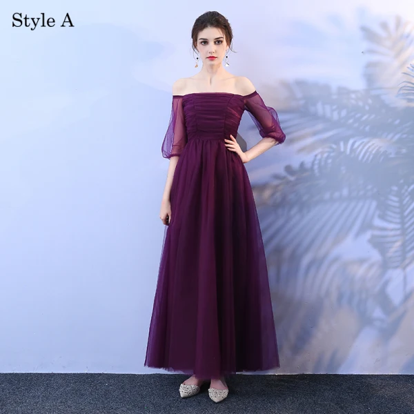 Wedding Party Dresses Bridesmaid Dresses Grape Crossed Straps Backless Bow Ankle Length Tulle Wedding Bridesmaid Fall Spring Summer Modest / Simple A-Line / Princess 2018