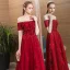 Modern / Fashion Burgundy Evening Dresses  2018 A-Line / Princess Beading Crystal Lace Flower Off-The-Shoulder Backless Short Sleeve Floor-Length / Long Formal Dresses