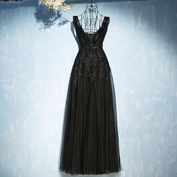 Chic / Beautiful Formal Dresses 2017 Lace Flower Sequins Strappy V-Neck Sleeveless Floor-Length / Long Empire Evening Dresses