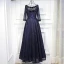 Chic / Belle Bleu Marine Robe De Ceremonie 2017 En Dentelle Fleur Paillettes Noeud Encolure Dégagée 3/4 Manches Longueur Cheville Princesse Robe De Soirée