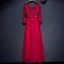 Chic / Beautiful Red Formal Dresses Evening Dresses  2017 Lace Flower Sequins Pearl 3/4 Sleeve V-Neck Ankle Length A-Line / Princess