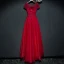 Chic / Belle Rouge Robe De Ceremonie Robe De Soirée 2017 En Dentelle Fleur Paillettes Perle Encolure Dégagée Manches Courtes Princesse
