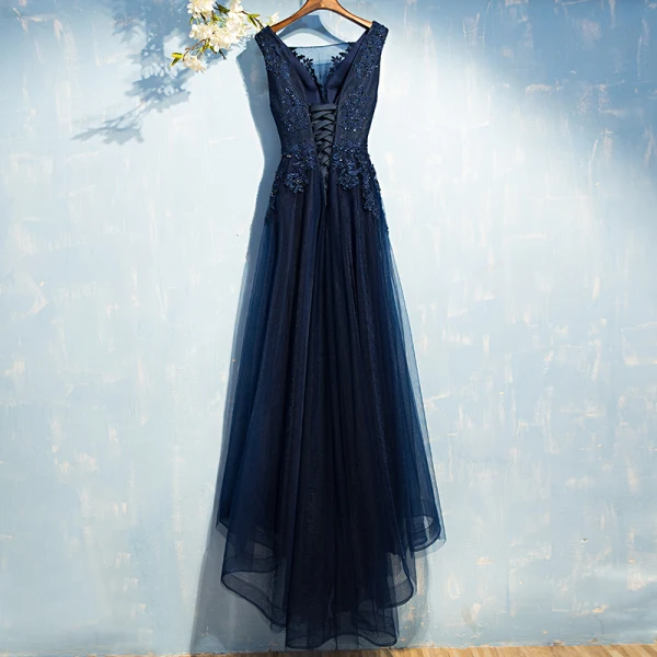 blue men's dress shoes Poppy - Navy Rhinestone Long Prom Dress main image 1