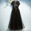 Elegant Black Formal Dresses 2017 Lace Flower Sequins Backless Ankle Length Short Sleeve A-Line / Princess Evening Dresses