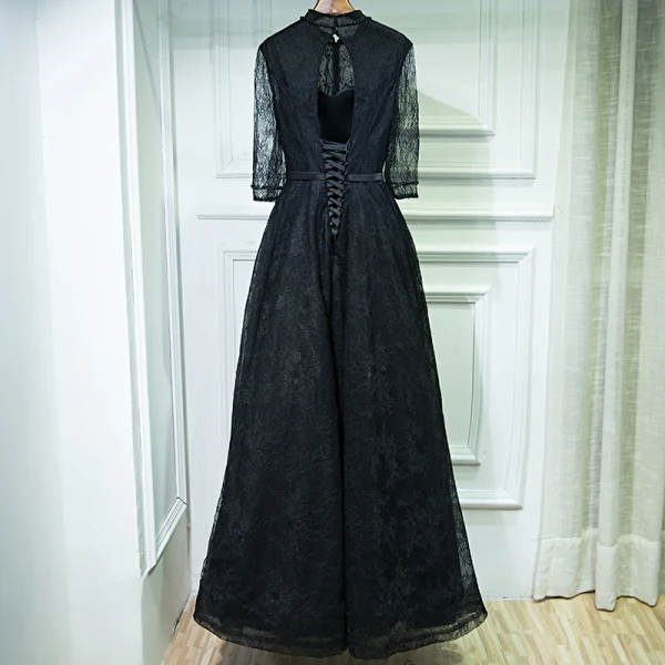 Classic Black Formal Dresses 2017 Lace Flower Sequins Pearl 3/4 Sleeve Ankle Length A-Line / Princess Evening Dresses