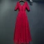 Chic / Belle Rouge Robe De Ceremonie 2017 En Dentelle Fleur Dos Nu 1/2 Manches V-Cou Longueur Cheville Empire Robe De Soirée