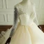 Luxury / Gorgeous Champagne Wedding Dresses 2017 Scoop Neck Long Sleeve Beading Artificial Flowers Backless Cascading Ruffles Tulle Ball Gown Chapel Train