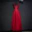 Chic / Beautiful Red Formal Dresses 2017 Lace Flower Sequins Pearl V-Neck Sleeveless Floor-Length / Long Empire Evening Dresses
