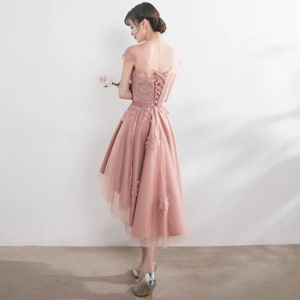 Lovely Graduation Dresses 2017 A-Line / Princess Lace Flower Strappy Scoop Neck Short Sleeve Backless Formal Dresses