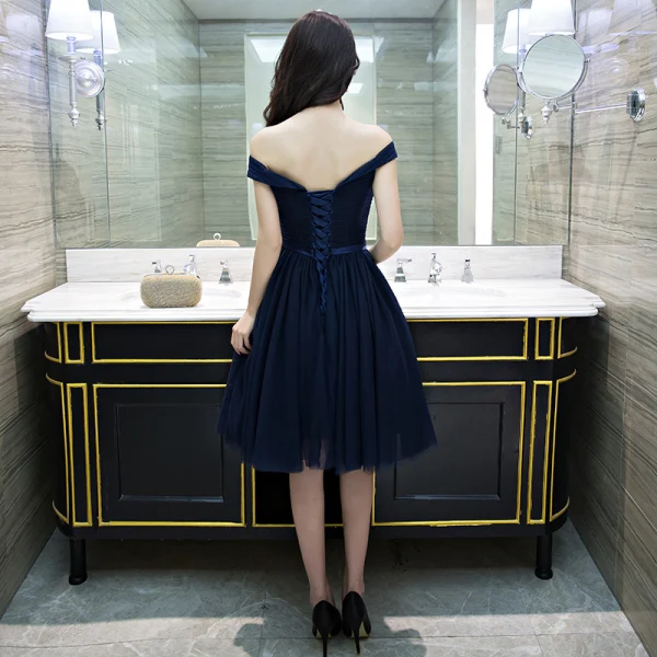 Sexy Abiballkleider 2017 A Linie Rückenfreies Off Shoulder Kurze Ärmel Kurze Festliche Kleider