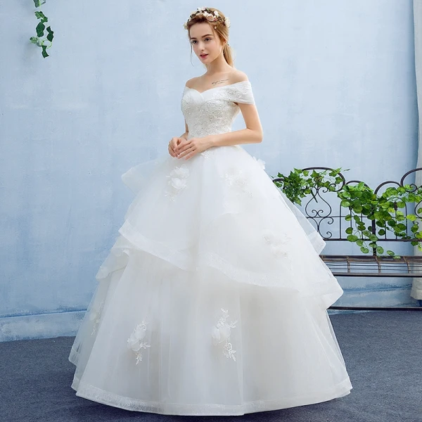 Elegant Wedding Dresses 2017 Ball Gown Flower Lace Backless Sequins Off-The-Shoulder Short Sleeve Floor-Length / Long