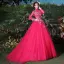 Traditionnel Fushia Robe De Bal 2018 Robe Boule Cristal Perle Brodé Col Haut Dos Nu Manches Longues Train De Balayage Robe De Ceremonie