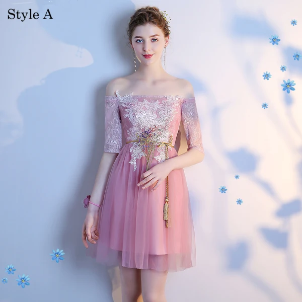 Chic / Beautiful Blushing Pink Bridesmaid Dresses 2018 A-Line / Princess Appliques Lace Bow Backless Short Wedding Party Dresses
