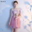 Chic / Beautiful Blushing Pink Bridesmaid Dresses 2018 A-Line / Princess Appliques Lace Bow Backless Short Wedding Party Dresses