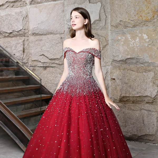 Sparkling Burgundy Sequin Sleeveless Evening Gown for Prom and Formal Events