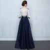 Elegant Formal Dresses 2017 A-Line / Princess Lace Flower Beading Sequins 3/4 Sleeve Scoop Neck Ankle Length Prom Dresses