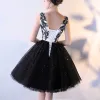 Sexy Black Graduation Dresses 2017 Ball Gown Lace Flower Backless Sequins Rhinestone Square Neckline Sleeveless Short Formal Dresses