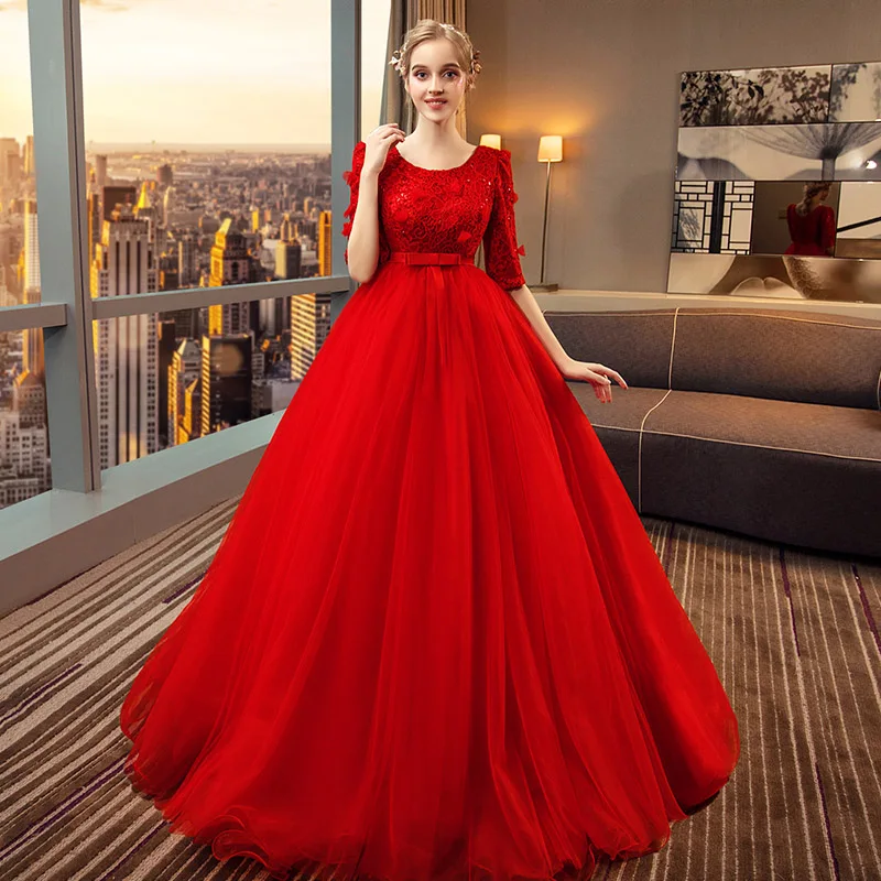 Chic Beautiful Black Wedding Dresses 2018 A Line Princess Bow Lace Sequins  Scoop Neck 1 2 Sleeves Floor Length Long Wedding
