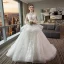 Wedding Dresses Red Zipper Up Appliques Crystal Flower Lace Cathedral Train Lace Tulle High Neck Wedding Fall Spring Summer 3/4 Sleeve Chic / Beautiful Ball Gown 2018