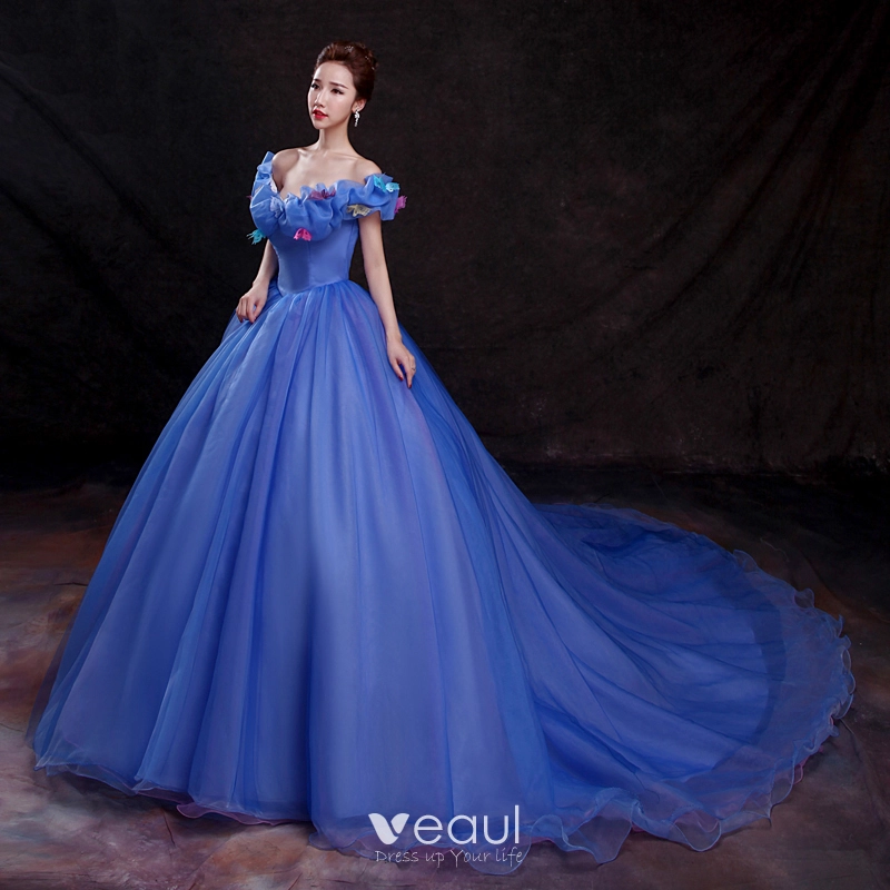 Cinderella Royal Blue Prom Dresses 2018 Ball Gown Appliques Off-The ...
