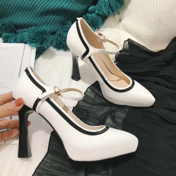 Simple Noire Promo Cuir Escarpins 2021 11 cm Talons Aiguilles À Bout Pointu Escarpins Talons Hauts