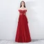 Chic / Beautiful Burgundy Prom Dresses 2018 A-Line / Princess Beading Crystal Lace Flower Off-The-Shoulder Backless Sleeveless Floor-Length / Long Formal Dresses