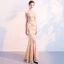 Chinese style Champagne Evening Dresses  2018 Trumpet / Mermaid Sequins Rhinestone High Neck Sleeveless Floor-Length / Long Formal Dresses