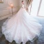 Elegant Champagne Wedding Dresses 2018 Ball Gown Lace Flower Pearl Scoop Neck Backless 1/2 Sleeves Cathedral Train Wedding