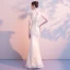 Chinese style Champagne Evening Dresses  2018 Trumpet / Mermaid Lace Flower Beading High Neck Backless Short Sleeve Floor-Length / Long Formal Dresses