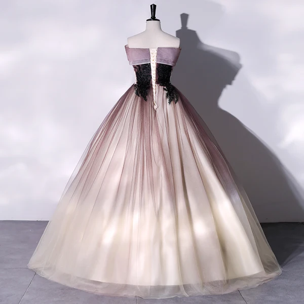Élégant Dégradé De Couleur Champagne Robe De Bal 2022 Robe Boule Bustier En Dentelle Fleur Sans Manches Dos Nu Longue Robe De Ceremonie