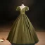 Vintage / Retro Modest / Simple Clover Green Satin Prom Dresses 2023 Ball Gown V-Neck Puffy Short Sleeve Backless Floor-Length / Long Prom Formal Dresses