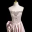 Sexy Rosa Perlenstickerei Strass Pailletten Abendkleider 2025 A Linie Bandeau Ärmellos Rückenfreies Gespaltete Front Sweep / Pinsel Zug Abend Festliche Kleider