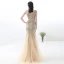 Chic / Belle Champagne Robe De Soirée 2018 Trompette / Sirène Dentelle Fait main Perlage Cristal Paillettes Encolure Dégagée Sans Manches Longue Robe De Ceremonie