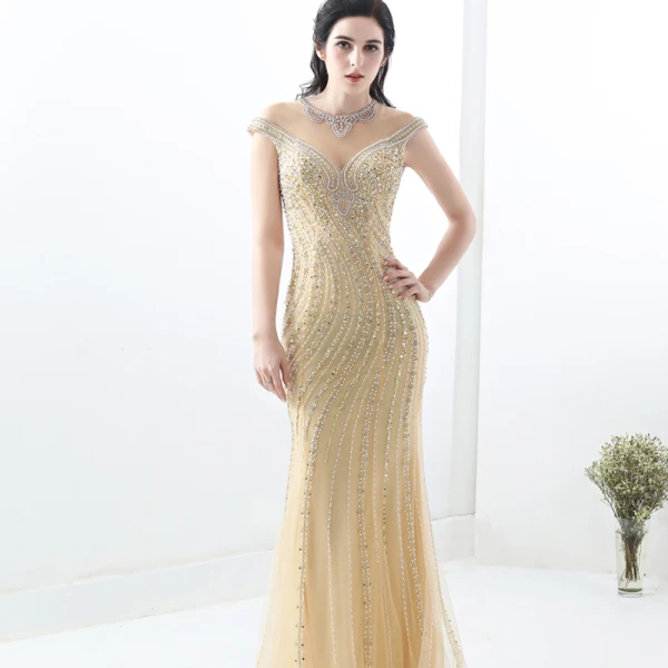 Scintillantes Gris Robe De Soirée 2018 Trompette / Sirène Fait main Perlage Cristal Perle Faux Diamant Paillettes Encolure Dégagée Sans Manches Train De Balayage Robe De Ceremonie