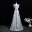 Elegante Himmelblau Perlenstickerei Applikationen Strass Pailletten Ballkleider 2025 A Linie Eckiger Ausschnitt Ärmellos Rückenfreies Lange Ball Festliche Kleider