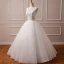Elegant Ivory Wedding Dresses 2018 Ball Gown Beading Pearl Lace V-Neck Backless Sleeveless Floor-Length / Long Wedding