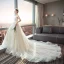 Modern / Fashion Champagne Wedding Dresses 2018 A-Line / Princess Lace Flower Star Spaghetti Straps Backless Sleeveless Cathedral Train Wedding