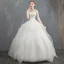 Elegant Ivory Wedding Dresses 2018 Ball Gown Cascading Ruffles Lace Flower Scoop Neck 1/2 Sleeves Floor-Length / Long Wedding