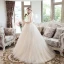 Luxe Champagne Robe De Mariée 2018 Princesse Transparentes Perlage Cristal Faux Diamant En Dentelle Fleur Noeud Encolure Dégagée Dos Nu 1/2 Manches Train De Balayage Mariage
