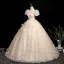 Chic / Beautiful Champagne Butterfly Appliques Beading Sequins Prom Dresses 2025 Ball Gown Square Neckline Puffy Short Sleeve Backless Floor-Length / Long Prom Formal Dresses