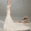 Sexy Champagne Wedding Dresses 2018 Trumpet / Mermaid Lace Flower Pearl Scoop Neck Long Sleeve Chapel Train Wedding