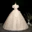 Chic / Beautiful Champagne Butterfly Appliques Beading Sequins Prom Dresses 2025 Ball Gown Square Neckline Puffy Short Sleeve Backless Floor-Length / Long Prom Formal Dresses