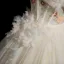Elegant Beige Beading Sequins Appliques Prom Dresses 2025 Ball Gown Off-The-Shoulder Short Sleeve Backless Floor-Length / Long Formal Dresses