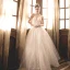 Élégant Champagne Robe De Mariée 2018 Robe Boule Perlage Perle Faux Diamant Paillettes Bustier Dos Nu Sans Manches Longue Mariage