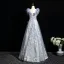 Elegante Himmelblau Perlenstickerei Applikationen Strass Pailletten Ballkleider 2025 A Linie Eckiger Ausschnitt Ärmellos Rückenfreies Lange Ball Festliche Kleider