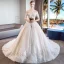 Luxury / Gorgeous Champagne Wedding Dresses 2018 Ball Gown Appliques Lace Beading Tassel Crystal Pearl Rhinestone Sequins Off-The-Shoulder Backless Sleeveless Royal Train Wedding